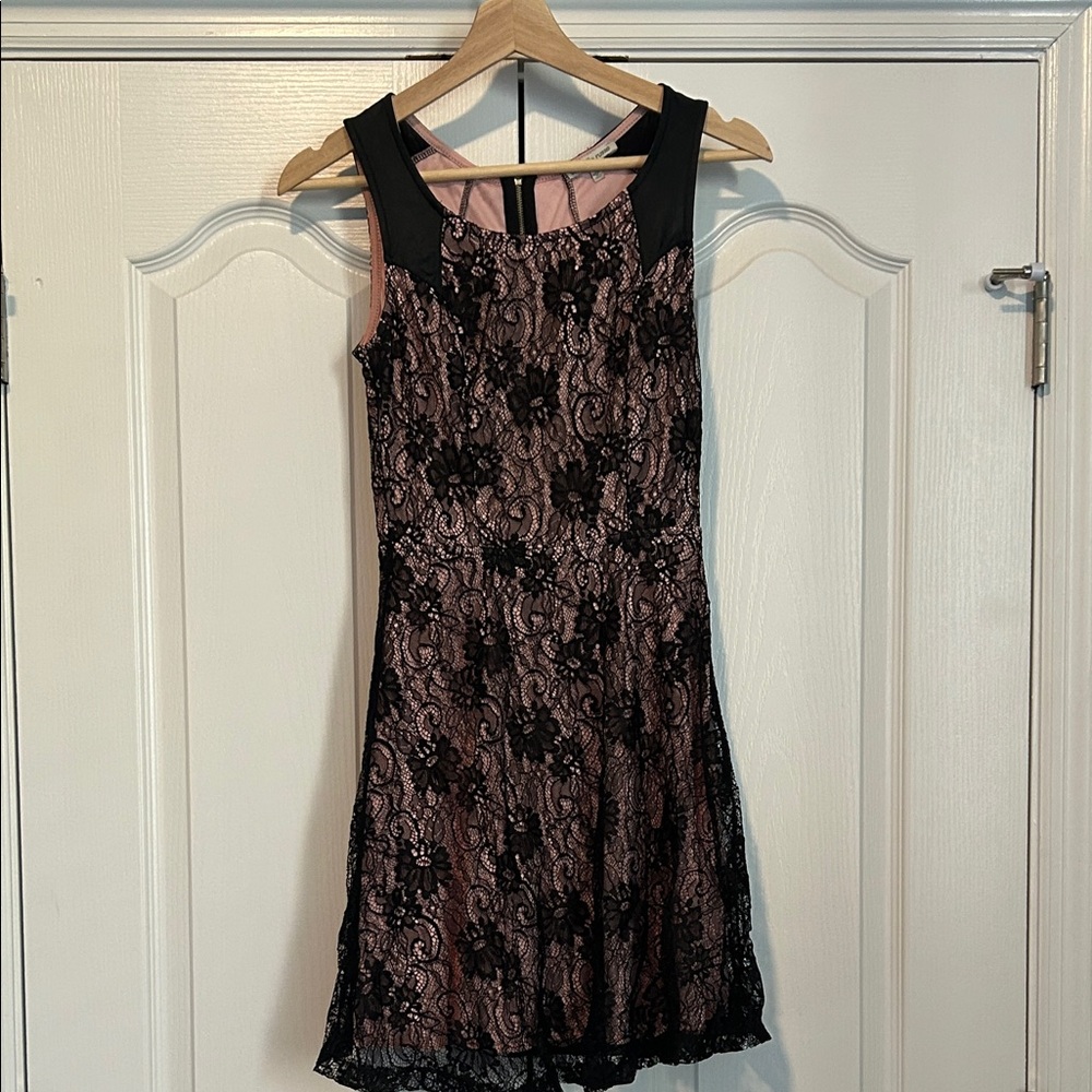 Charlotte Russe Black and Pink Floral Lace Mini Dress